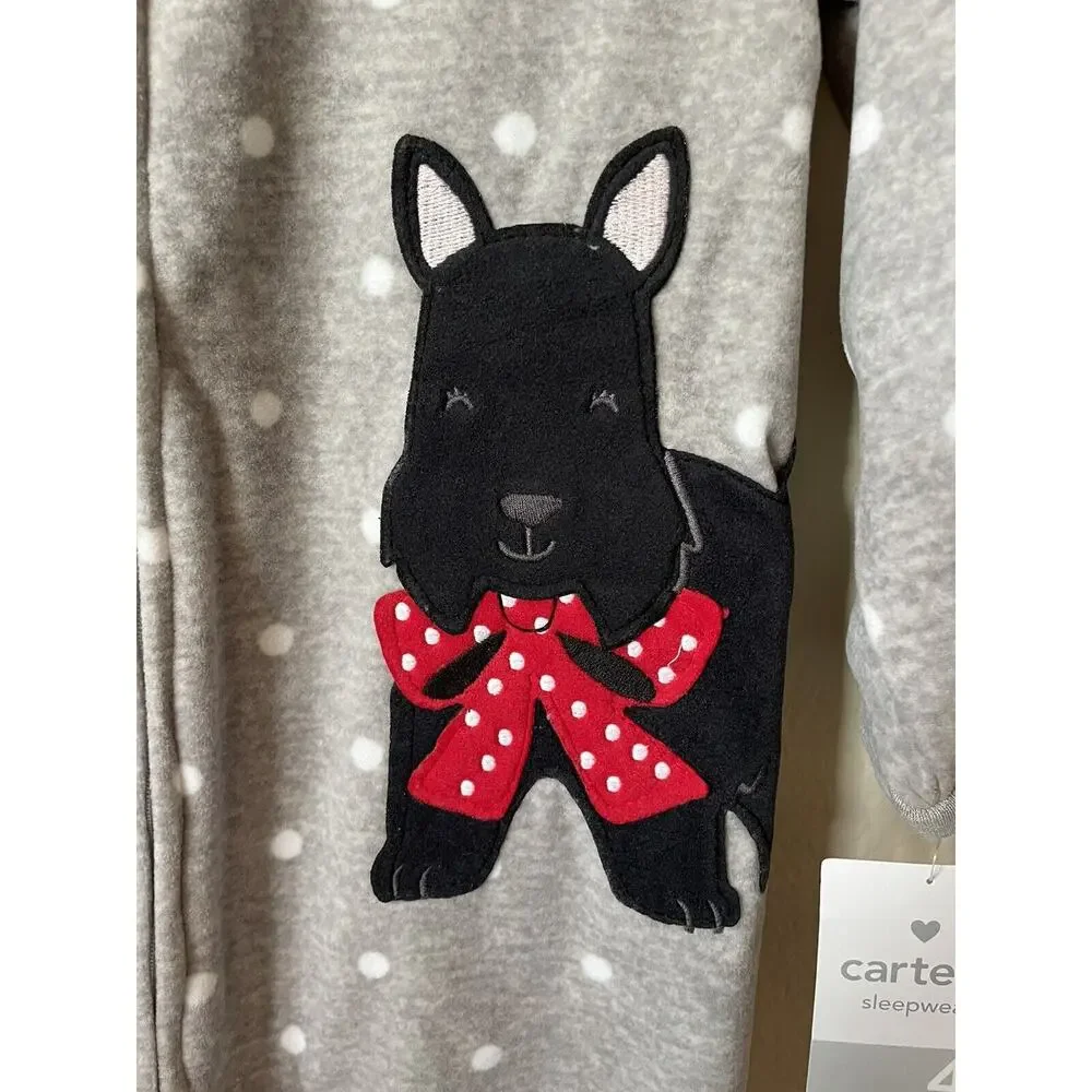 Carter's Gray Polka Dot Scottish Terrier Zip Up Girls' Footed Pajamas Size 4